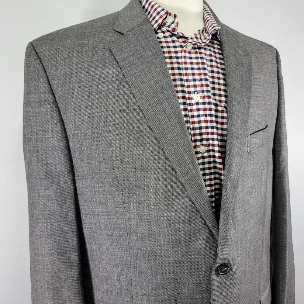 Chaps Men's Sport Coat Blazer Two‎ Button Gray Sharkskin Wool Solid Size 48R